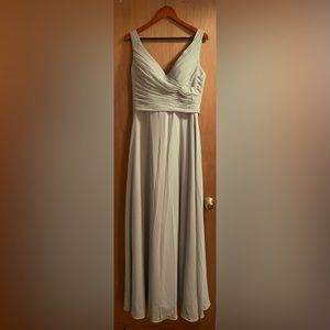 Floor length bridesmaid gown, sage green